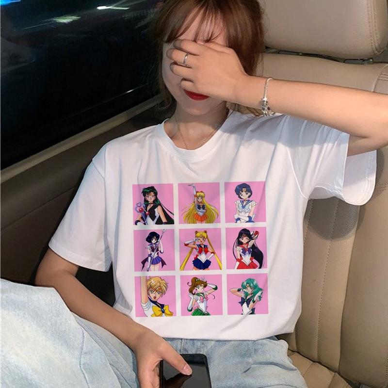 Футболка Kawaii Sailor Moon унисекс Harajuku Ullzang Fashion Cartoon Cat Футболка в стиле 90-х L
