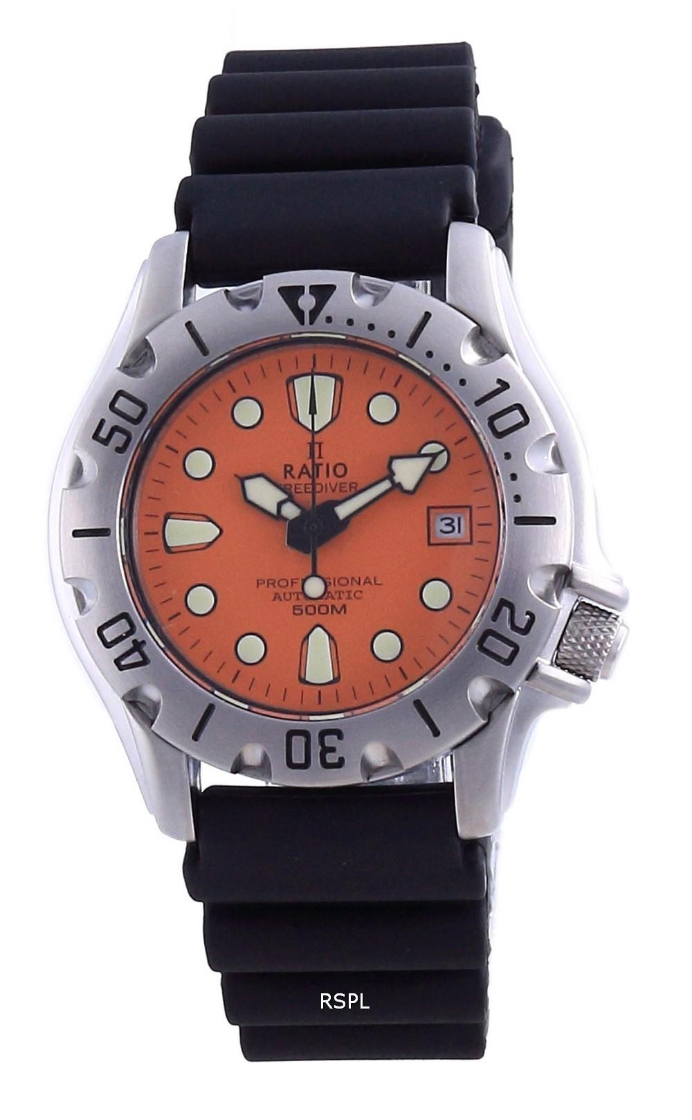 Мужские часы Ratio FreeDiver Professional 500M с сапфировым стеклом 32BJ202A-ORG оранжевый