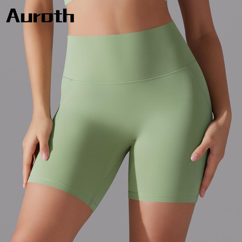Auroth Спортивные шорты для поднятия бедер Женские эластичные шорты для фитнеса и йоги Тренажерный зал Бег Персиковые шорты на бедрах S коричневый