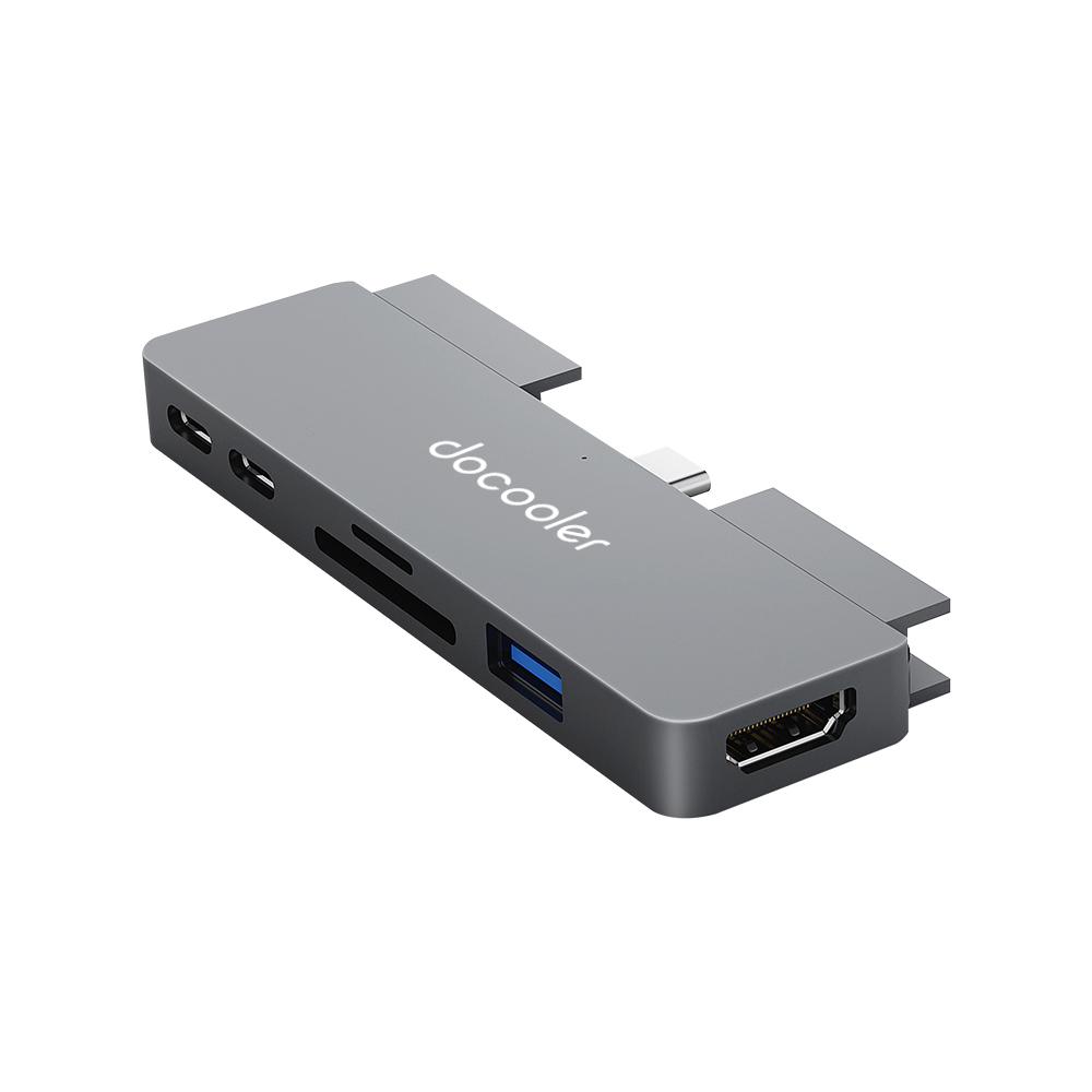 Docooler Концентратор Type-C 7-в-1 с аудиопортом USB3.0, слотами для SD-карт TF, совместимый с iPad Pro серый