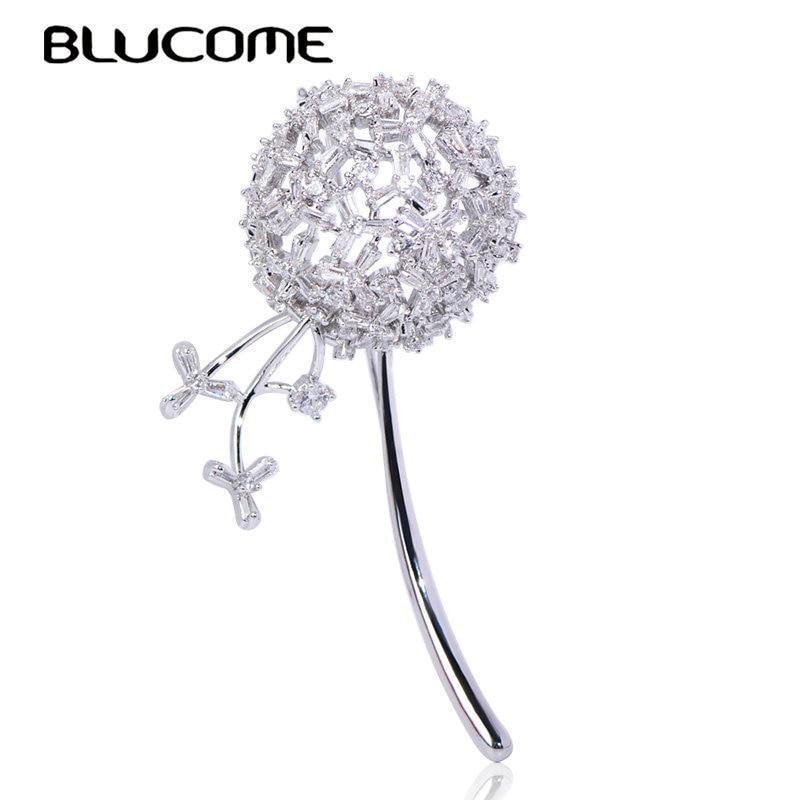 Blucome красивые броши в форме одуванчика медные кубические ювелирные булавки для женщин одежда для девочек шарф шляпа аксессуары подарки серебряный