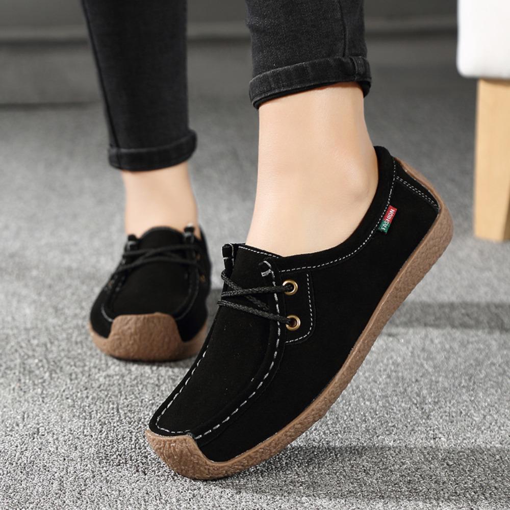 Женские весенние повседневные туфли-одиночки Flat Bean Shoes 35 чёрный