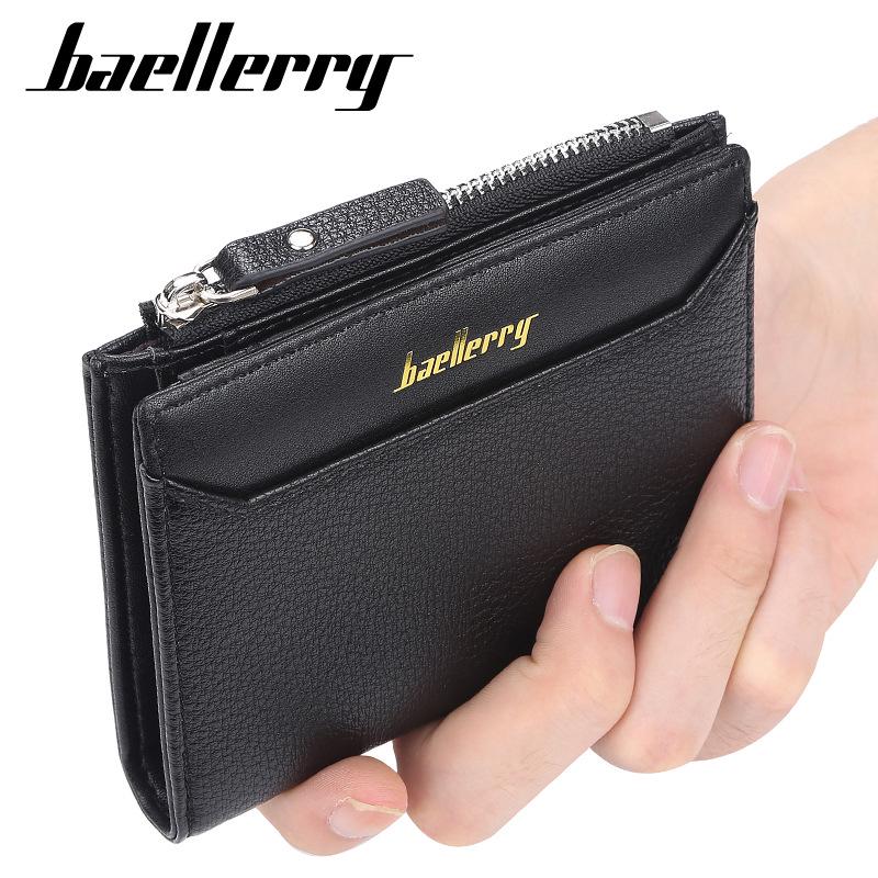 Мужской модный кожаный кошелек Baellerry, деловой короткий стильный кошелек на молнии, кошелек, кошельки 12cm*10cm*1.5cm чёрный