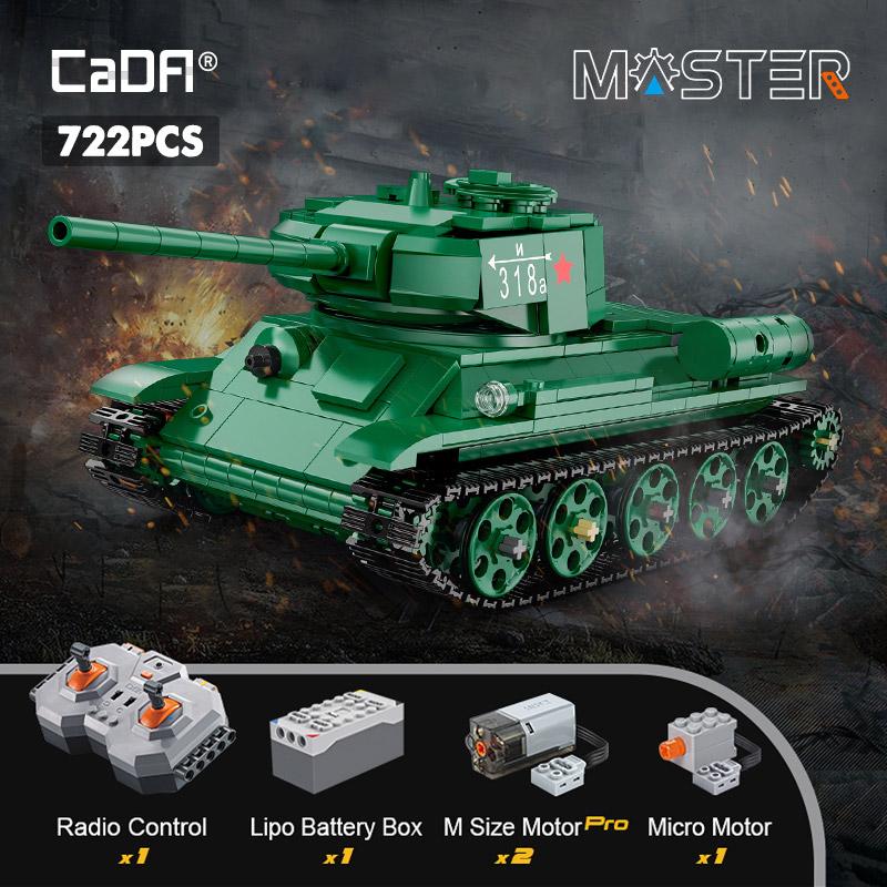 Cada 727 шт., WW2, дистанционное управление, военные T34, средний танк, строительные блоки, совместимые с городом, техническое радиоуправляемое армейское оружие, кирпичи, игрушки для мальчиков Without Box