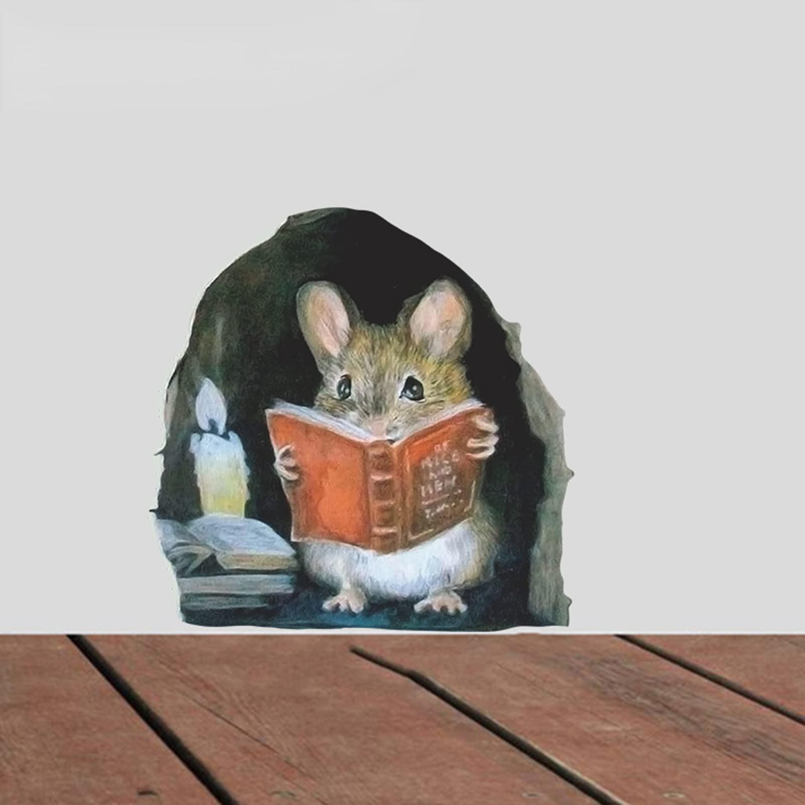 1 шт., наклейки для чтения книг с мышью на стены-водостойкие забавные наклейки на стену для спальни, детской комнаты, декоративная мышь