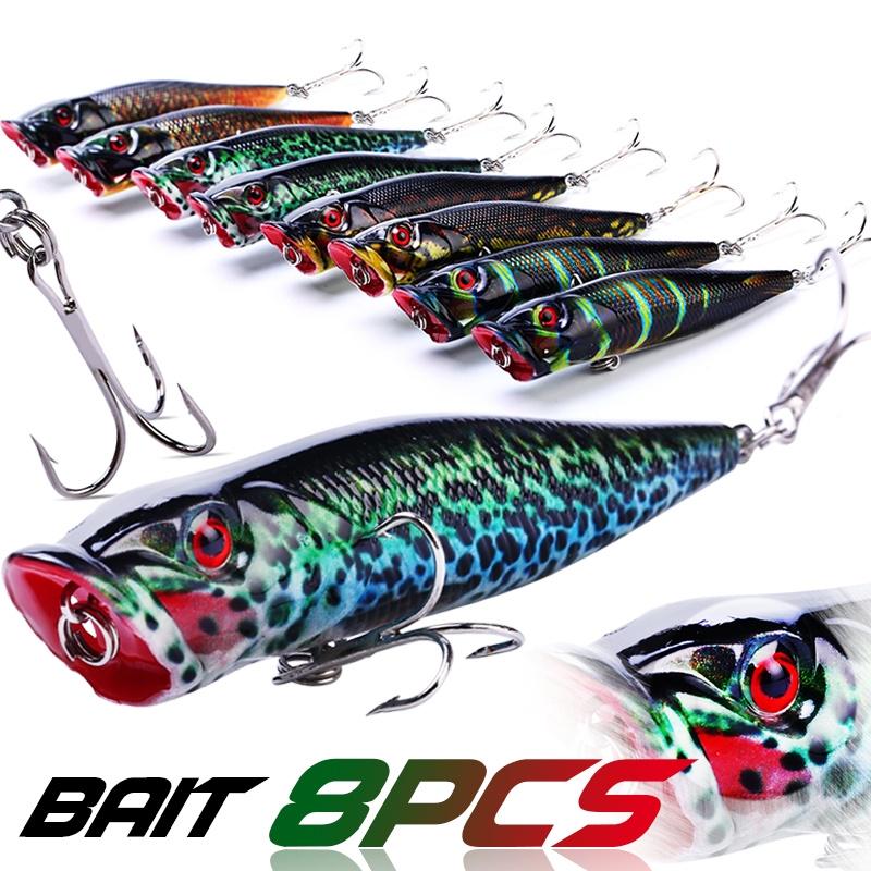 Приманки Minnow Lures Topwater Swimbaits с крючками Приманки для пресноводной и морской рыбалки Поппер-приманки Наборы из 8 шт. 8pcs