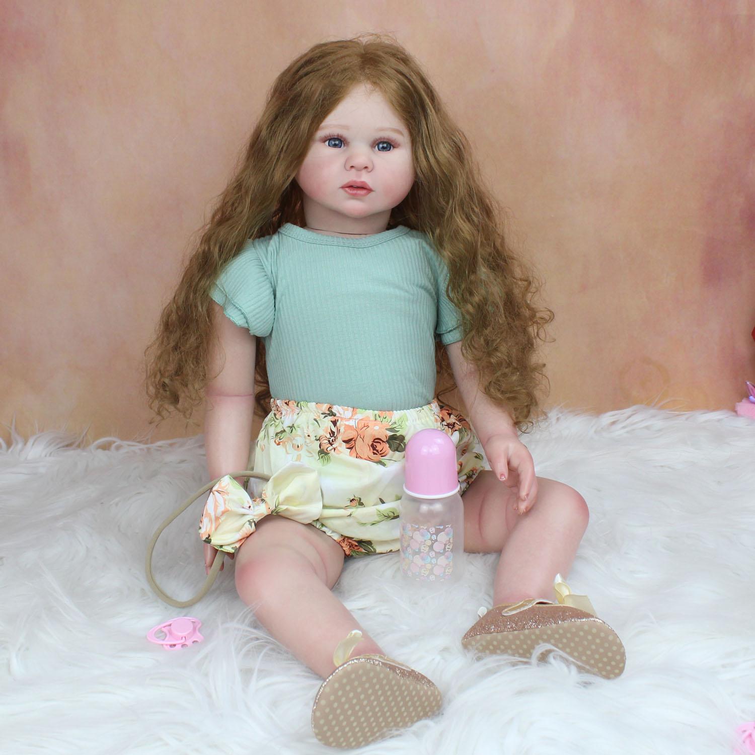 BZDOLL 70 см 3D краска кожа мягкая силиконовая кукла реборн для маленьких девочек игрушка ткань тело реалистичные длинные волосы Алин платье принцессы для малышей Bebe 70cm 3D-paint Skin Doll