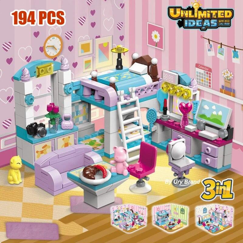 3in1 Girls Friends Morden Princess Детская площадка Дизайнерский набор Замок Дом Спальня DIY Building Block Игрушки для детей Рождественские подарки