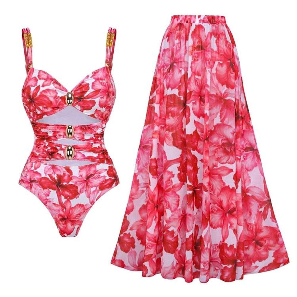 2025 Высококачественный цельный купальник Golden buck Printed Push Up Women Bikini Set Купальники для похудения купальный костюм пляжная одежда S красный