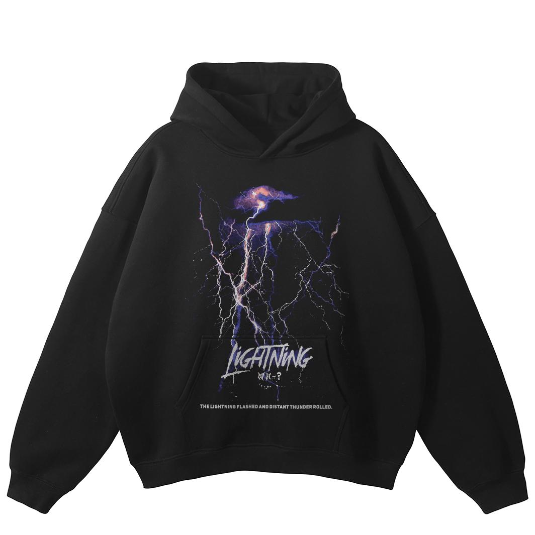 Уличная одежда Lightning Graphic Унисекс Толстовка с капюшоном размера плюс S чёрный