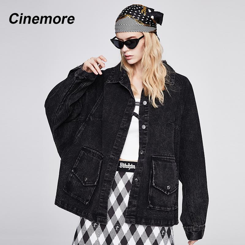   Joom Cinemore, новинка 2021 года, джинсовые куртки, свободные весенне-осенние женские топы с лацканами для отдыха, однотонное винтажное модное женское пальто с длинными рукавами N6302 L чёрный