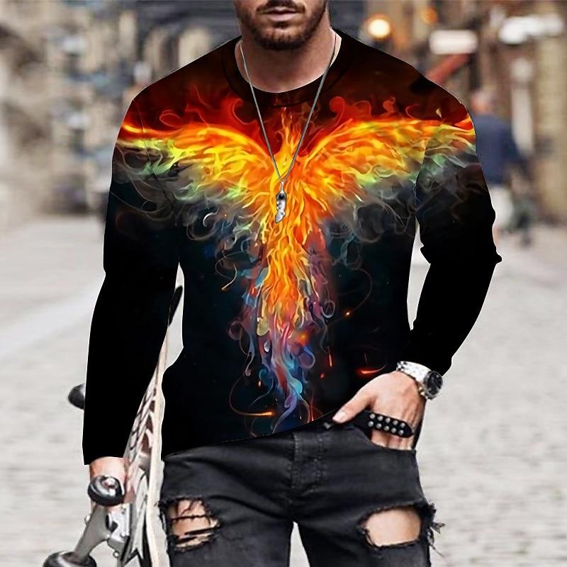 Новая летняя мужская модная футболка, мужская футболка с принтом Flying Fire Phoenix, топ XS красный