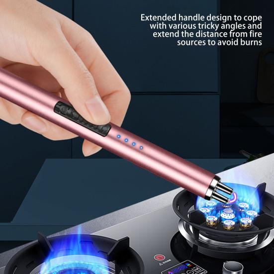 USB перезаряжаемая электрическая длинная кухонная палочка зажигания, подвесная пряжка, дизайнерская плита, ветрозащитный светодиодный беспламенный импульсный воспламенитель золотистый/ярко-розовый