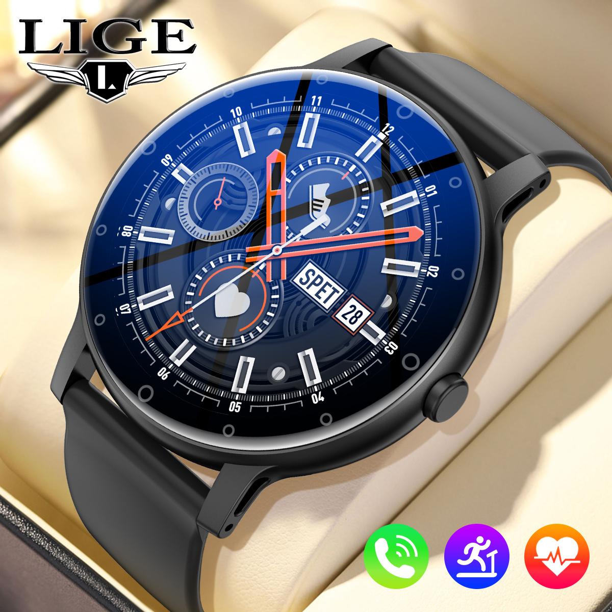 LIGE Круглый экран высокой четкости Модные умные часы Bluetooth Вызов Спортивные водонепроницаемые умные часы Мониторинг здоровья Смарт-браслет Мужские умные часы Silicone strap чёрный
