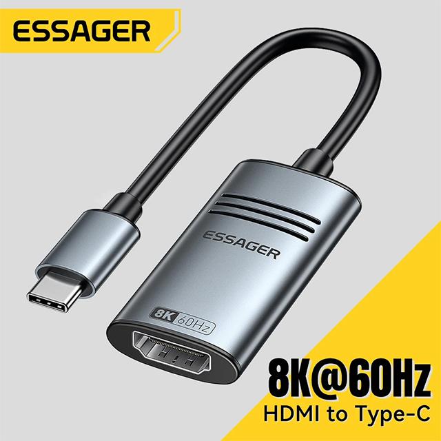 Адаптер Essager HDMI-USB Type C для iPhone MacBook Pro Air iPad Samsung Galaxy 8K @ 60 Гц 4K @ 120 Гц/144 Гц HD ТВ-кабельный преобразователь 4K 30Hz серый