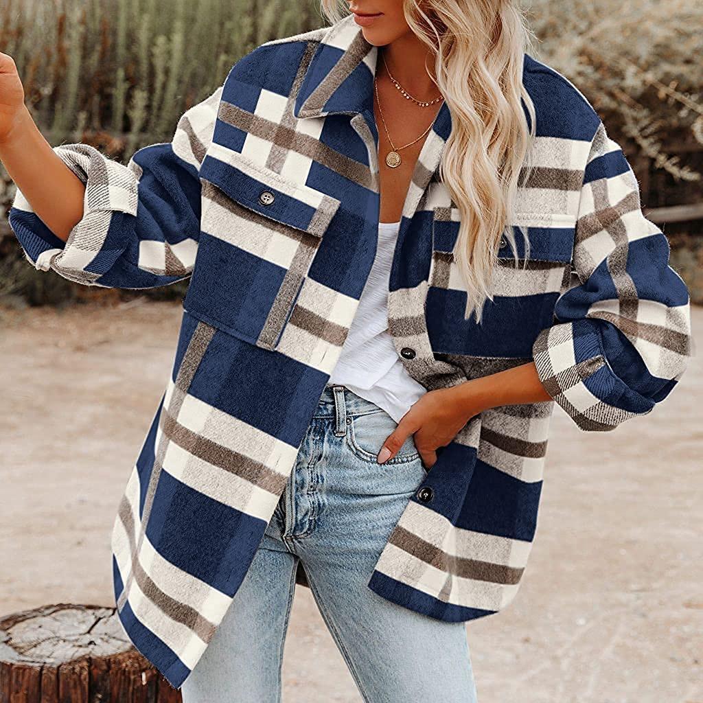 S-XXL Женская фланелевая куртка-рубашка в клетку S хаки