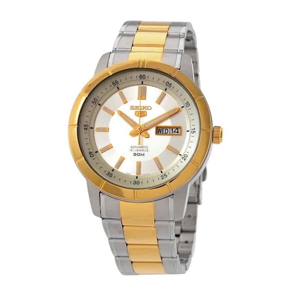 Seiko 5 двухцветный серебряный циферблат из нержавеющей стали с 21 драгоценным камнем автоматические мужские часы SNKN58K1 серебряный