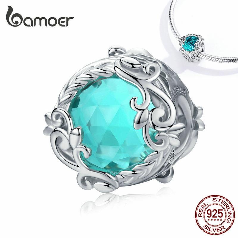 BAMOER 925 серебряные намоточные синие круглые бусины для изготовления ювелирных изделий, синий стеклянный кристалл, подвеска, подходит для браслета Pendant