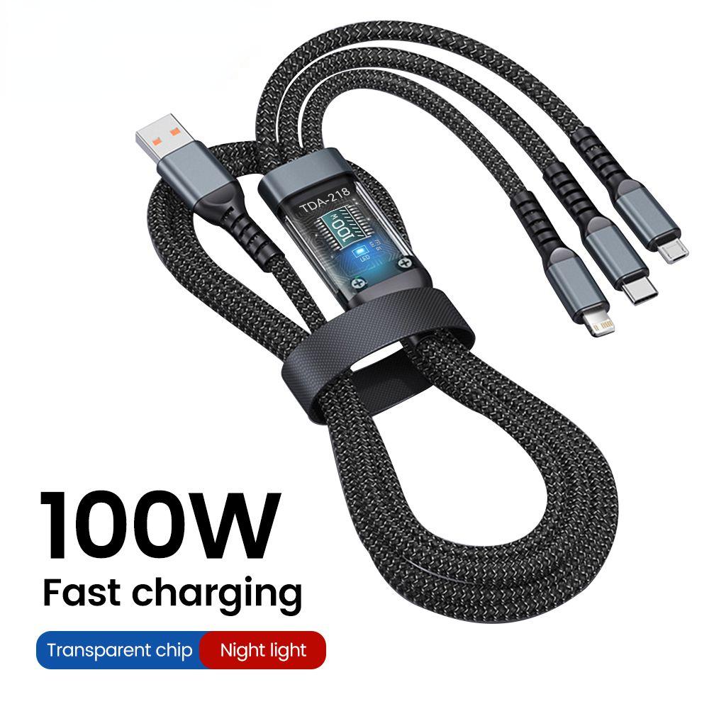 3 в 1, 100 Вт, 1,2 м, кабель для быстрой зарядки, кабель USB типа C для iPhone Realme, Samsung, Huawei 50 pro, Micro Usb C, зарядное устройство Lightning, кабель для зарядки, провод чёрный