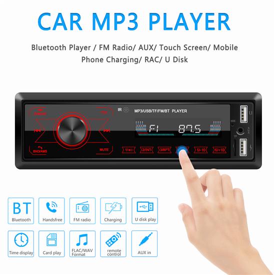  Одиночный автомобильный стерео Mp3-плеер 1 Din в приборной панели Bluetooth Aux-In Радио головное устройство с сенсорными кнопками