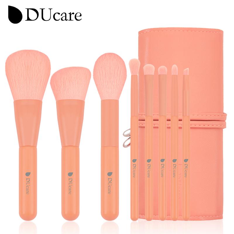 DUcare Orange 8 шт., высококачественные кисти для макияжа для лица, синтетические волосы, тональный крем, румяна, тени для бровей, набор кистей для макияжа с косметичкой 8pcs Makeup Brush