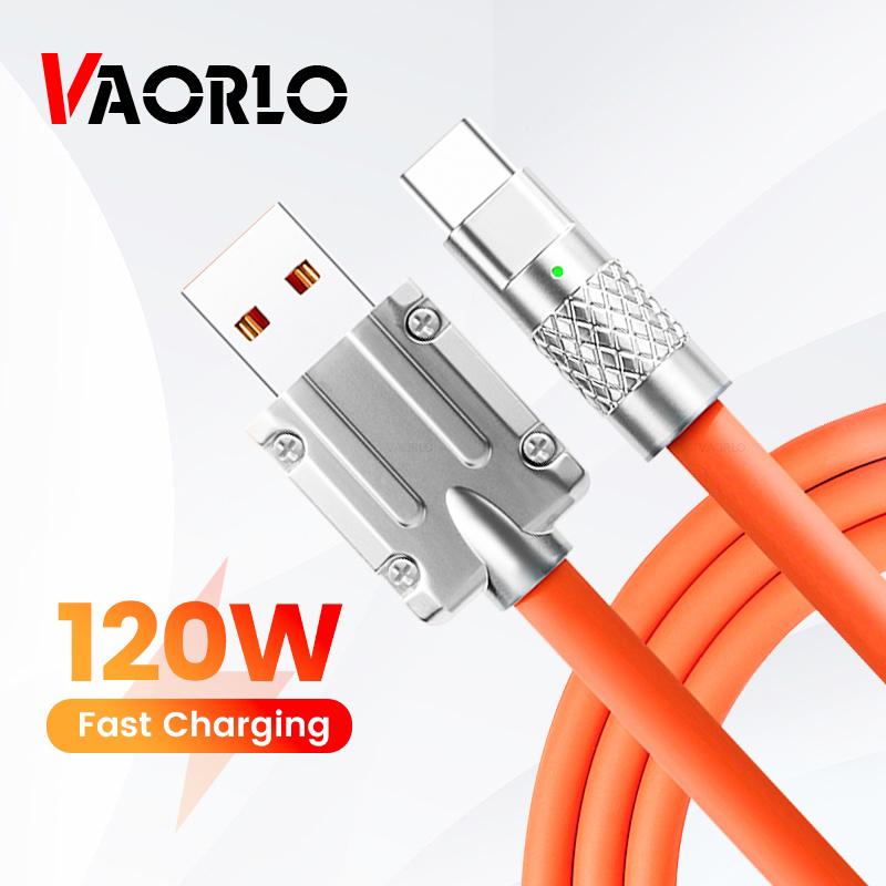 VAORLO 2M Металлический зарядный кабель 120 Вт 6A Super Charge для Micro Type-C USB-C Кабель для передачи данных Быстрая передача Высокое качество Бесплатный органайзер USB Быстрая зарядка 1M Micro чёрный