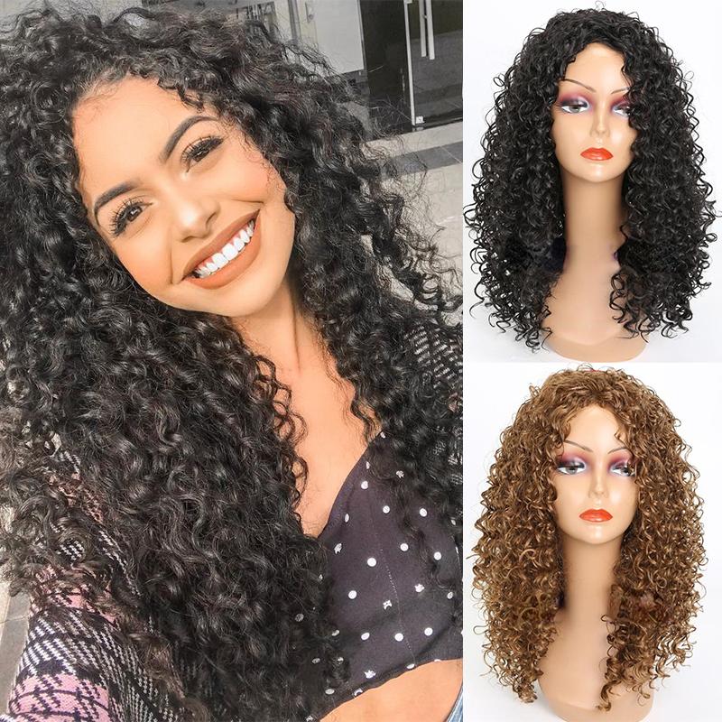 MISS WIG Африканская женская мода Черно-коричневый парик без челки Вьющиеся волосы Длинный вьющийся парик Афро парики для женщин 1B