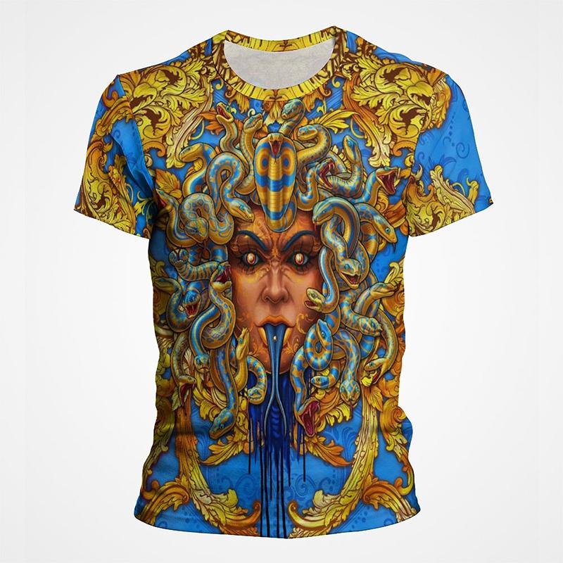 Крутая футболка со змеей Medusa для мужчин и женщин, винтажная уличная одежда, мужская футболка, модные летние топы с короткими рукавами и 3D принтом, готическая футболка, одежда S белый