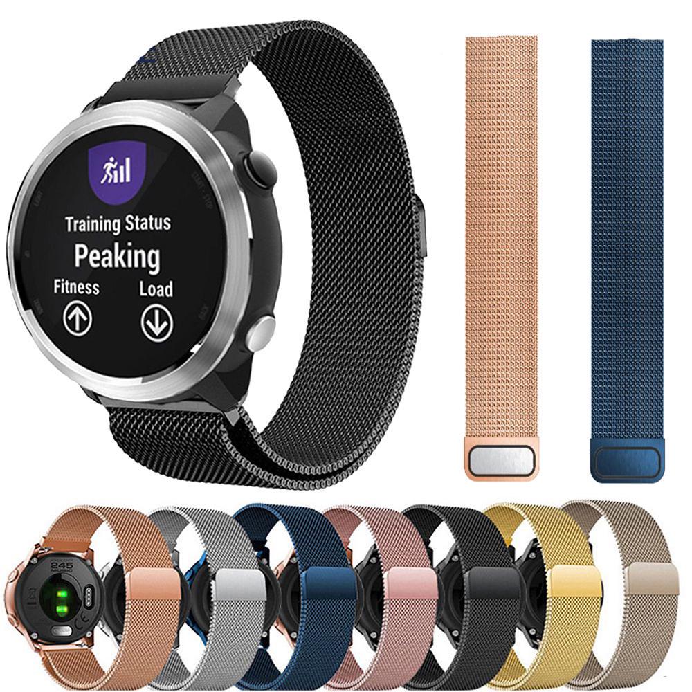 Ремешок с миланской петлей 20 мм для Garmin Forerunner 645 245 245M, браслет из нержавеющей стали, ремешок для часов для Garmin Vivoactive 5 Venu SQ серебряный