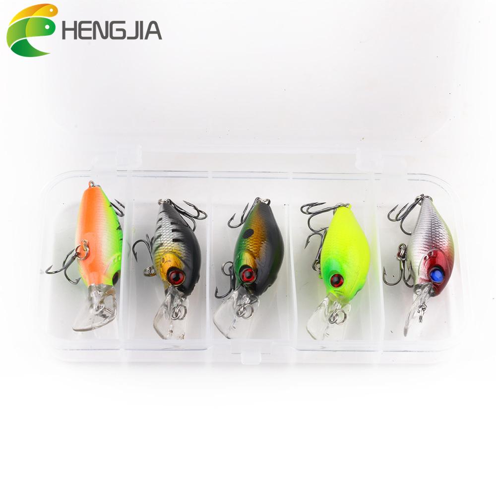 HENGJIA, 5 шт., набор рыболовных приманок, плавающая приманка Minnow, набор рыболовных крючков с коробкой для рыболовных снастей