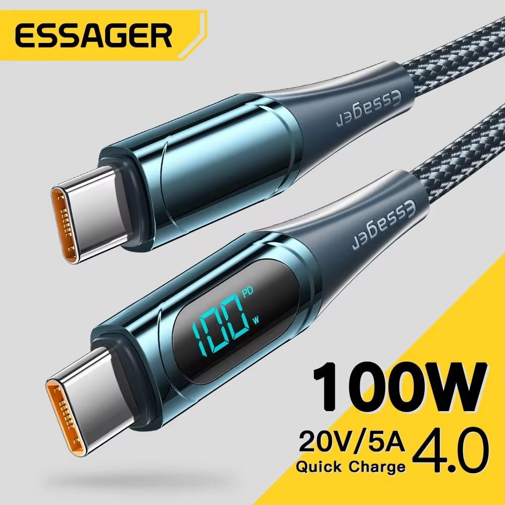 Essager 100 Вт USB C на USB Type C кабель PD Quick Charge 4.0 быстрая зарядка для Xiaomi Mi11 Samsung Macbook iPad USB-C зарядный шнур 1m 100W C-C Cable синий