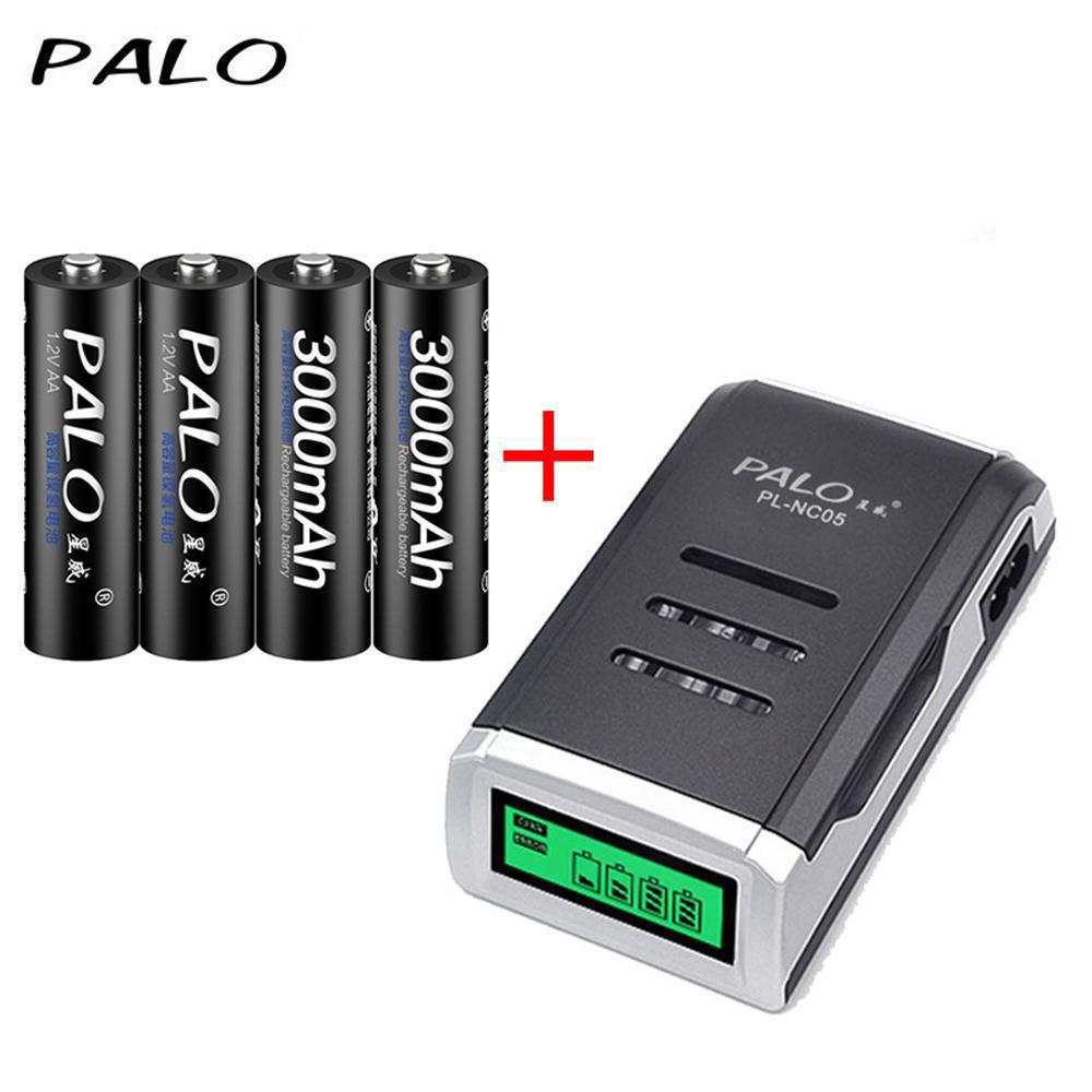 Интеллектуальное зарядное устройство PALO с ЖК-дисплеем для NiCd NiMh аккумуляторов AA/AAA с 4 батареями AA 3000 мАч EU