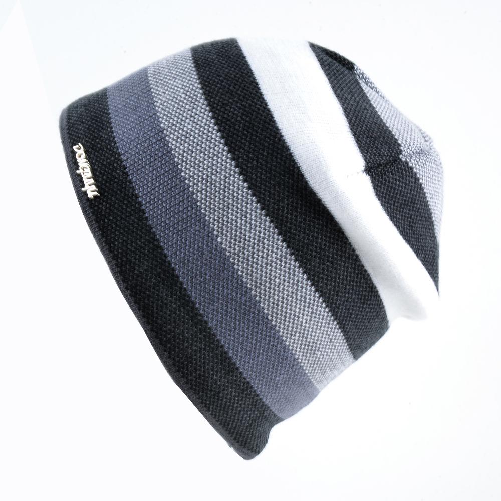 Мужская шапка Skullies, зимняя шапка, вязаная шерстяная шапка плюс бархатная шапка, толстые полосатые лыжные спортивные шапки 57-59cm белый