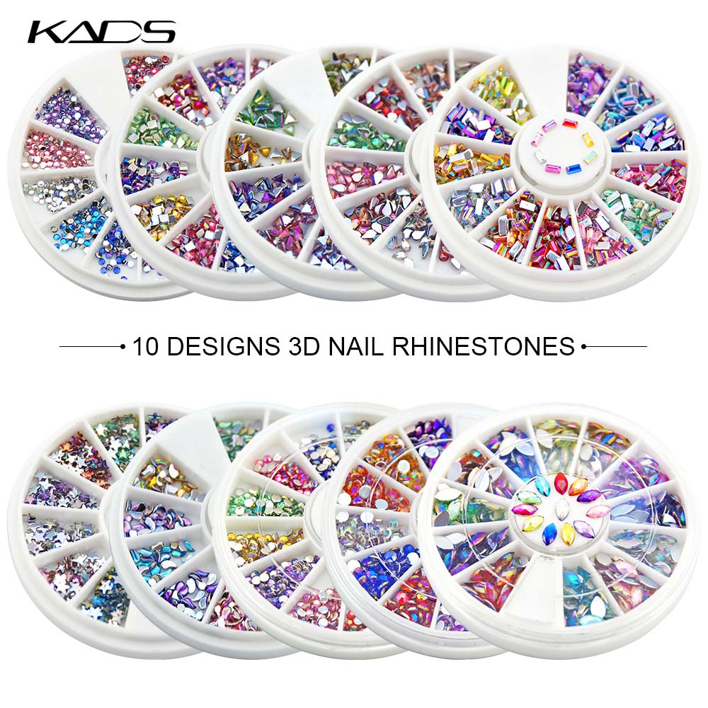 KADS 10 коробок/комплект 3D стразы для ногтей AB украшение для дизайна ногтей с плоской поверхностью акриловые стразы для дизайна ногтей для кончиков ногтей круглый квадрат треугольник