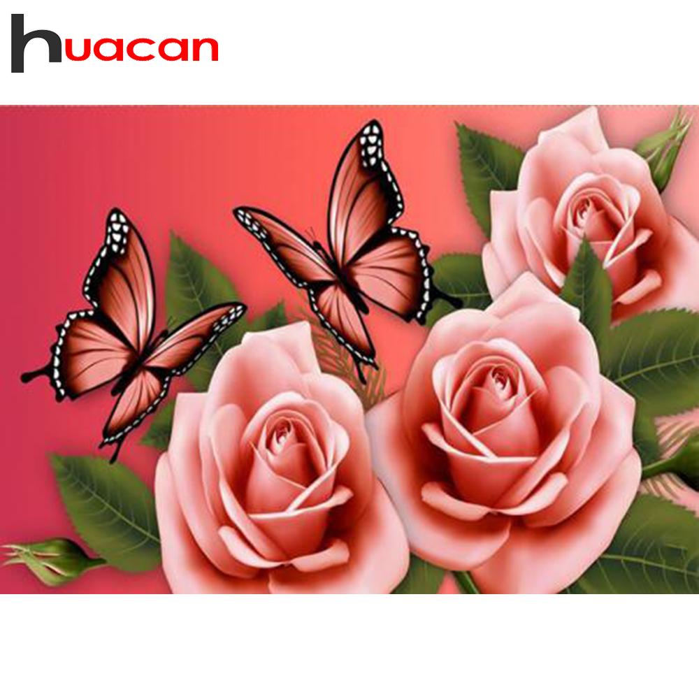 Huacan 5D DIY Полный дрель Алмазная картина Розовые цветы Наборы для вышивки крестом Full square 25*30 cm