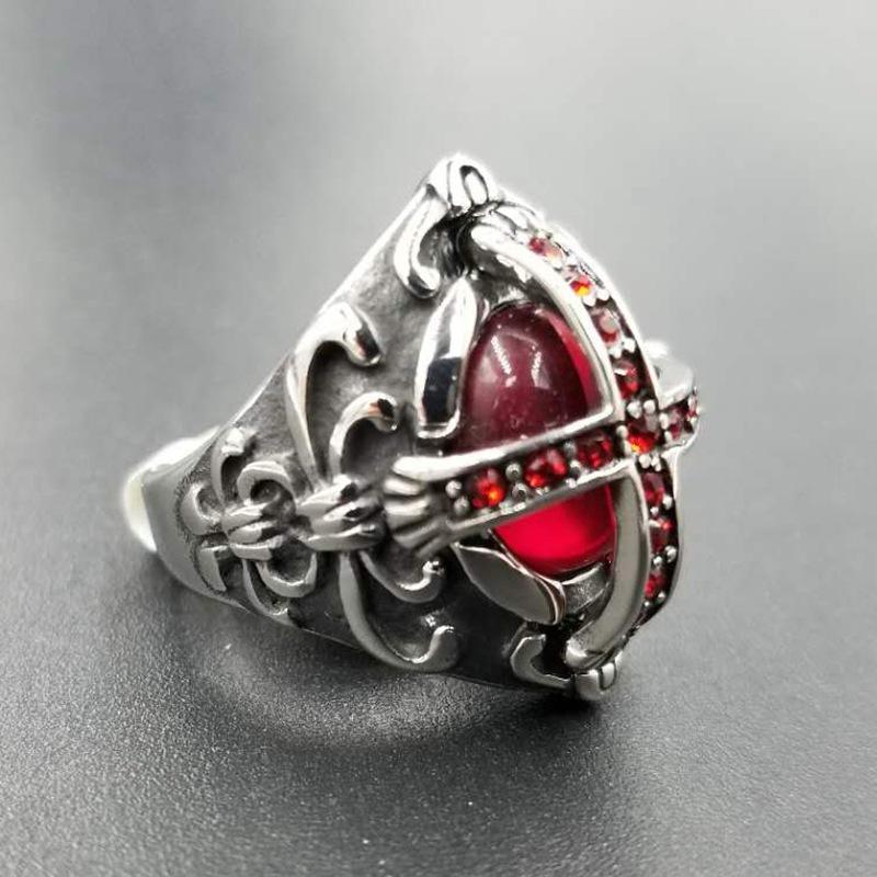 Кольцо из серебра S925 пробы с драгоценными камнями, готическое мужское кольцо с рубином и бриллиантами, кольцо в стиле вампира 7