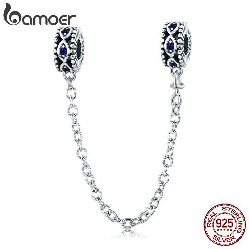 BAMOER 100% стерлинговое серебро 925 пробы Guardian Blue Eyes Blue CZ Защитная цепочка Стопор Подвеска подходит для браслета SCC617