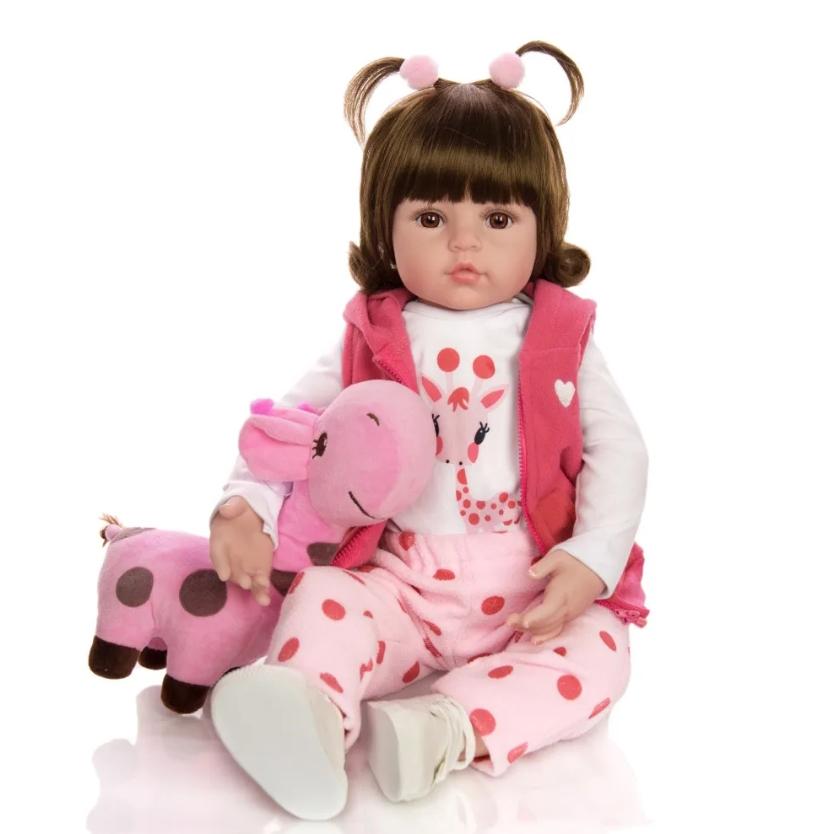 Кукла KEIUMI Reborn Bebe, игрушка, ткань, мягкая, реалистичная, кукла с жирафом, для детей, подарки на день рождения, Рождество 18 inch коричневый