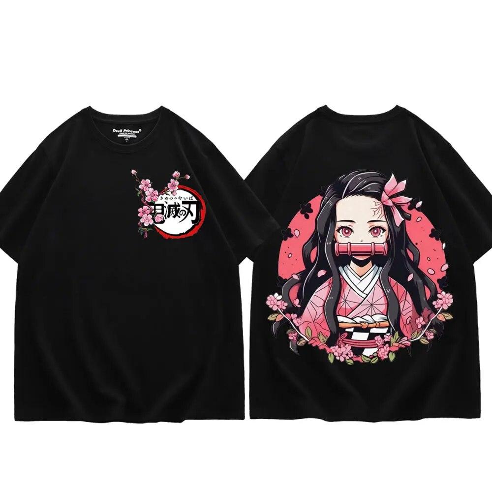 Японское аниме Demon Slayer Kamado Nezuko футболка с принтом унисекс женская модная тенденция футболки с короткими рукавами Kawaii милая футболка большого размера 2XL