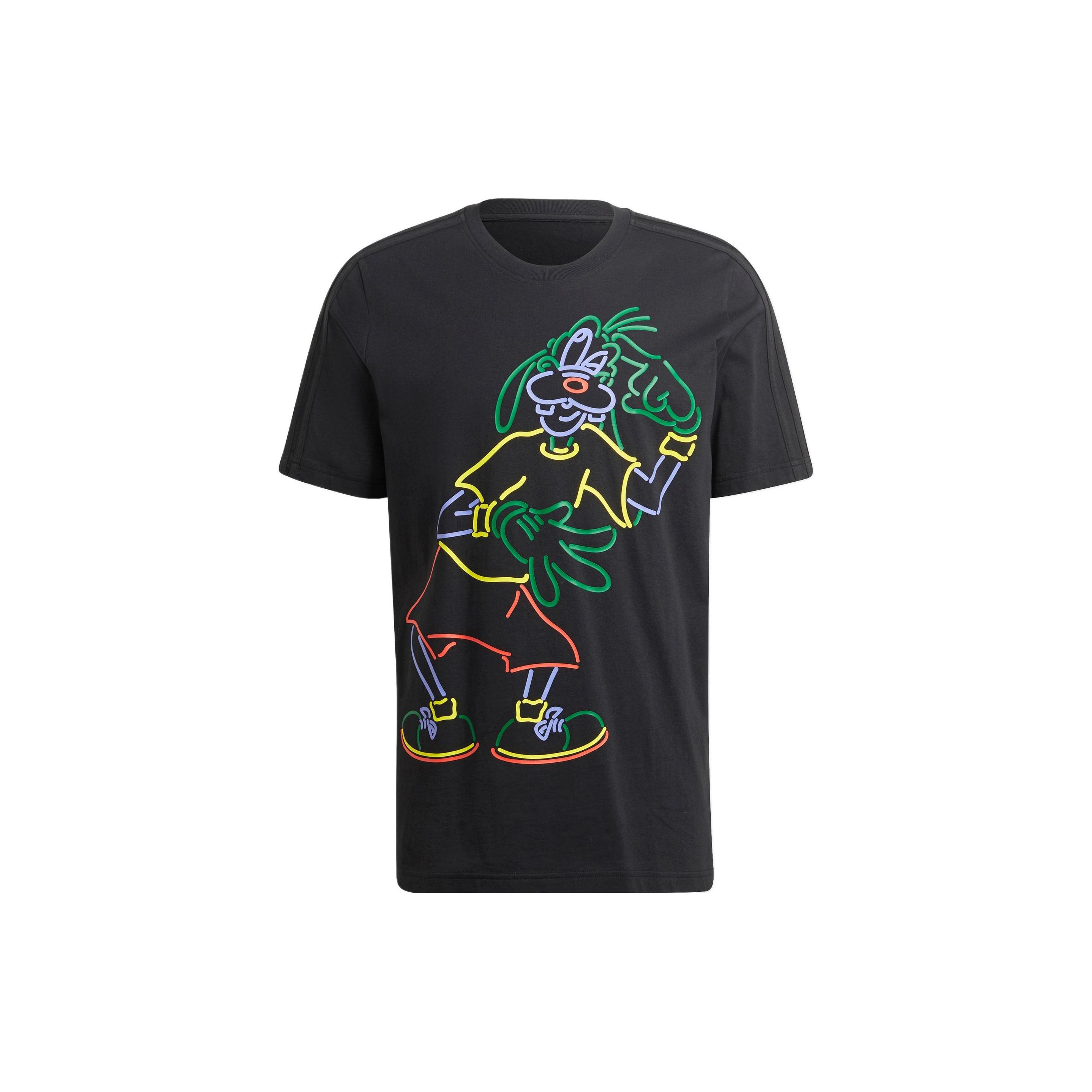 Adidas Originals X Disney Goofy с мультяшным принтом, повседневная дышащая спортивная футболка с короткими рукавами, мужские топы, черные HC0645 S