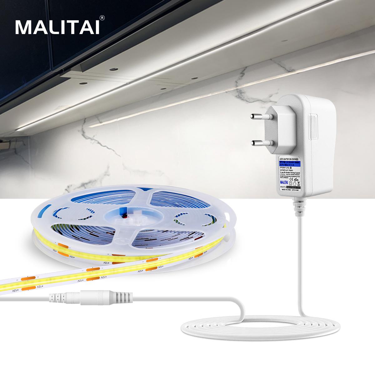 MALITAI 320SMDs/M COB Светодиодная лента 12 В Гибкие светильники для бара, кухонного шкафа, зеркала, настенного светильника Ra90 3000K, 4000K, 6000K, светодиодная лента для домашнего декора, вилка европейского стандарта 1M-EU Plug