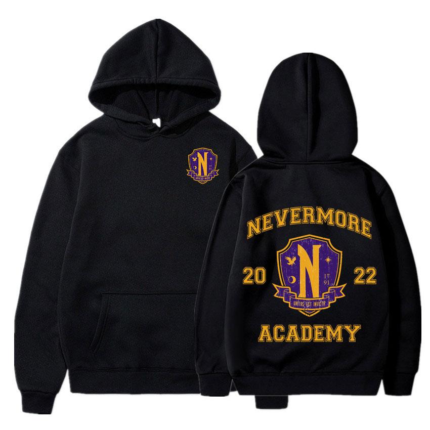 Толстовки с капюшоном Wednesday Addams Nevermore Academy, толстовки с принтом новых сериалов, унисекс, готическая толстовка с длинными рукавами и капюшоном большого размера XL