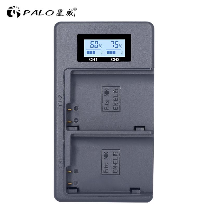 PALO EN-EL15 ENEL15 EL15 Зарядное устройство с ЖК-дисплеем и USB, двойное зарядное устройство для Nikon D500, D600, D610, D750, D7000, D7100, D7200, D800, D800E, D810 чёрный