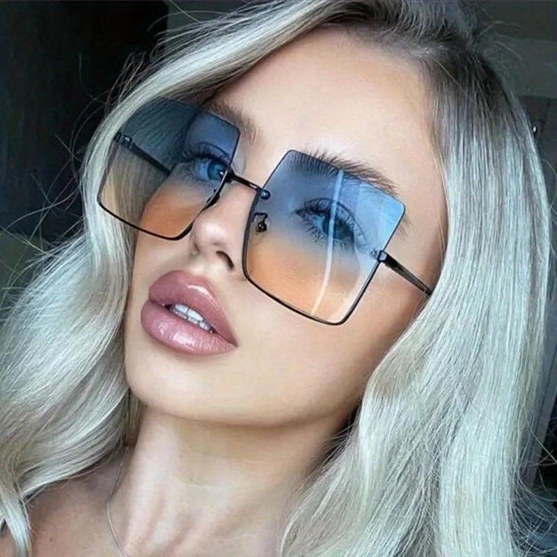 Y2K Fashion Большие квадратные солнцезащитные очки женские ретро большая оправа металл полуободковые солнцезащитные очки не поляризованные очки