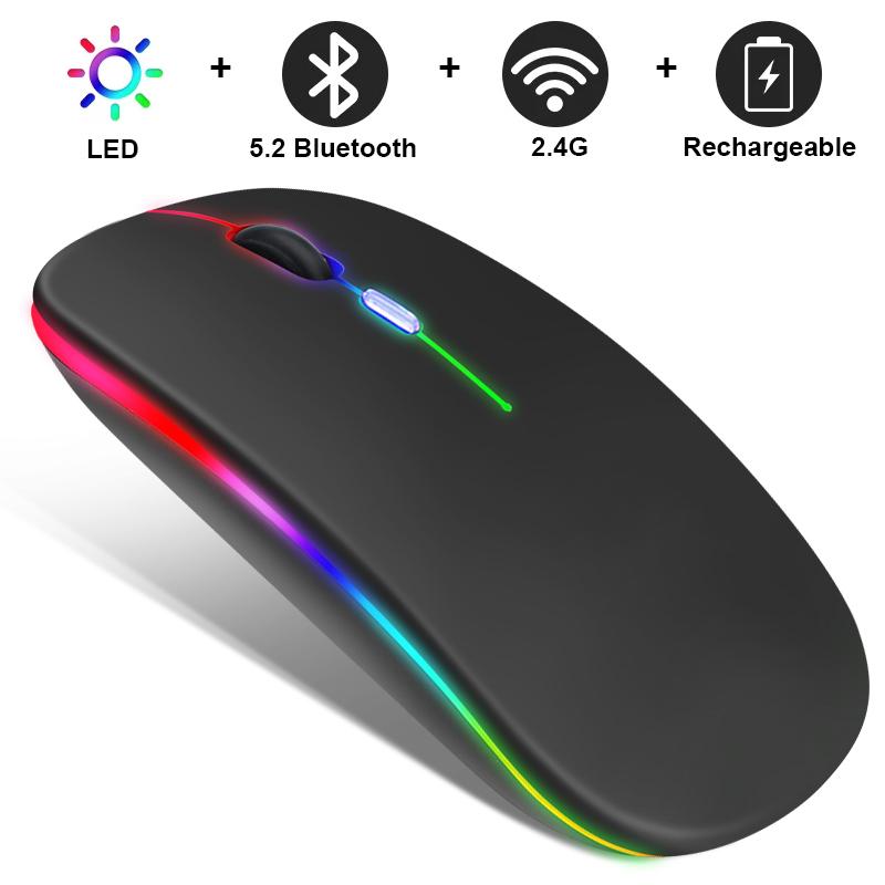 Беспроводная мышь RGB перезаряжаемая Bluetooth-мышь беспроводная компьютерная мышь со светодиодной подсветкой эргономичная игровая мышь для портативных ПК серый