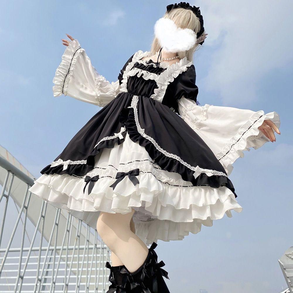 Винтажное платье White Night Aurora OP Lolita L чёрный/белый