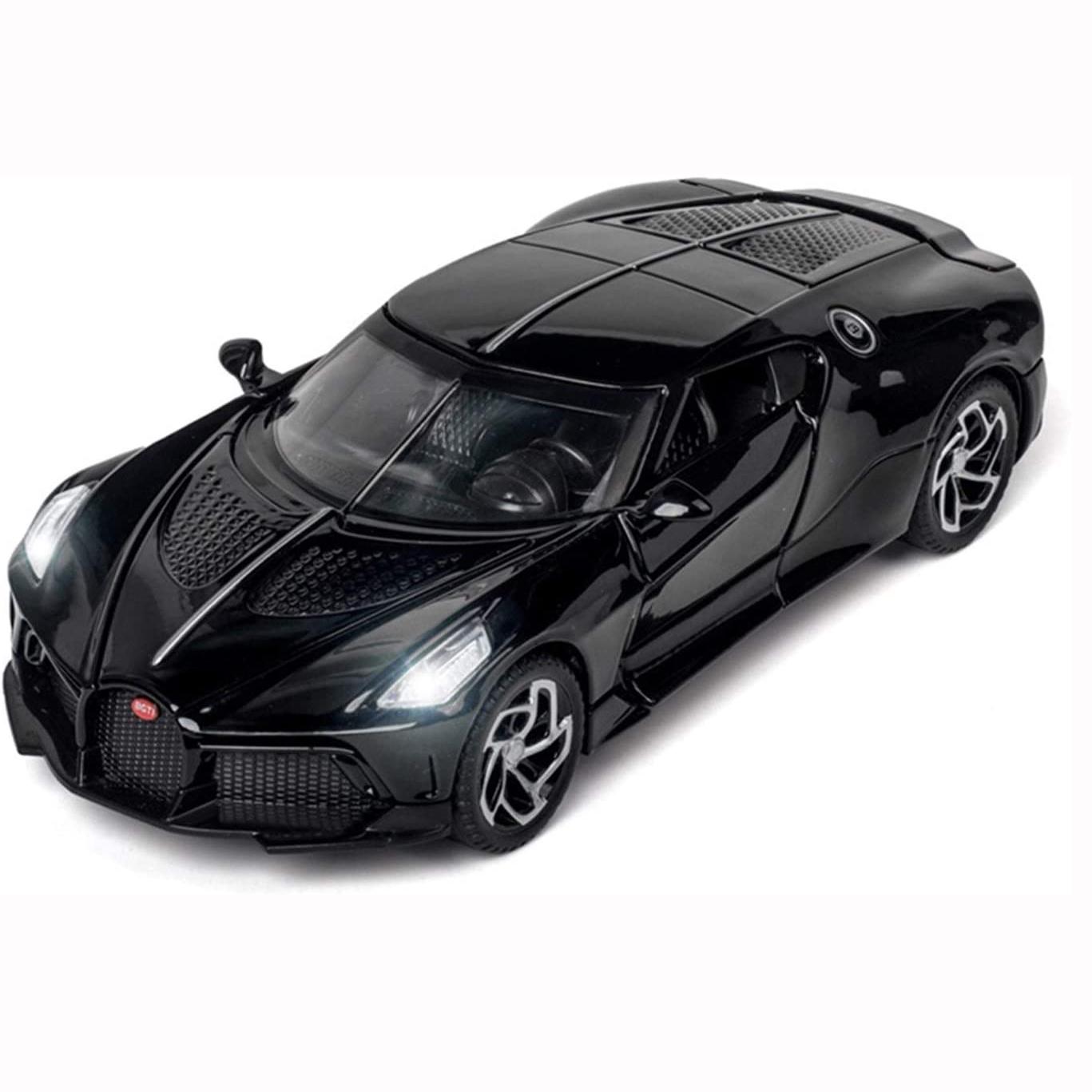 1:32 масштаба Bugatti La Voiture Noire, модель спортивного автомобиля, игрушки, литой спортивный автомобиль из сплава, модель из углеродного волокна, авто с откидным звуком, легкая игрушка 1/32-14.9x6.6x3.7 cm чёрный