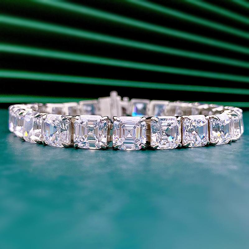  Браслет с бриллиантами из муассанита огранки Asscher, 100% настоящее серебро 925 пробы, обручальные свадебные браслеты, браслеты для женщин и мужчин, ювелирные изделия 17cm