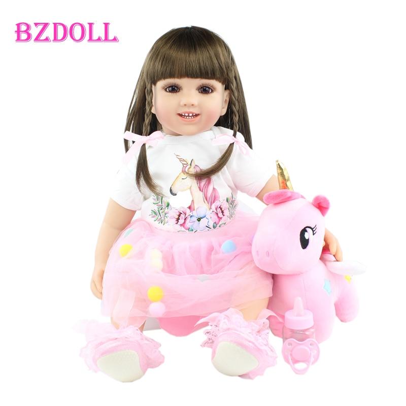 BZDOLL 60 см Reborn для маленьких девочек, игрушки, реалистичные длинные волосы, платье принцессы для малышей, Boneca, подарок на день рождения для детей Brown eyes