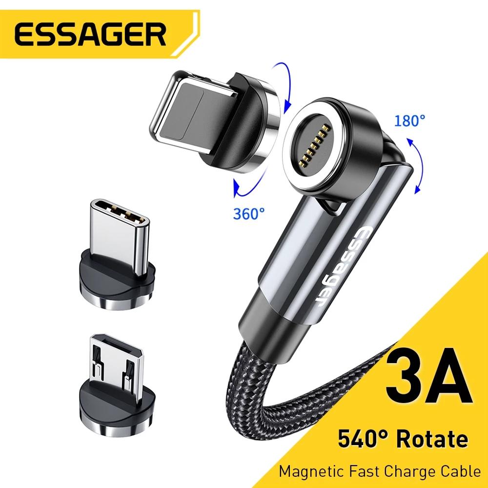 Магнитный кабель Essager Rotate, поворотный на 360 градусов, USB Type C, зарядный кабель, 3A, магнитное зарядное устройство для быстрой зарядки, поворотный микромагнитный кабель на 540 градусов 1m Micro Cable красный